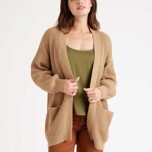 Quince 100% Organic Cotton Oversized Cardigan Womens Large Camel Brown Chunky